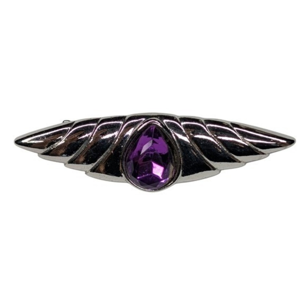 Vintage‎ Silver Hue Purple Gem Stone Brooch Pin